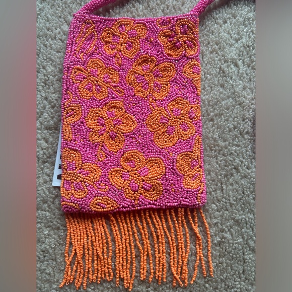 NWT Urban Outfitters Beaded Crossbody Phone Sling in Pink & Orange - Picture 8 of 11
